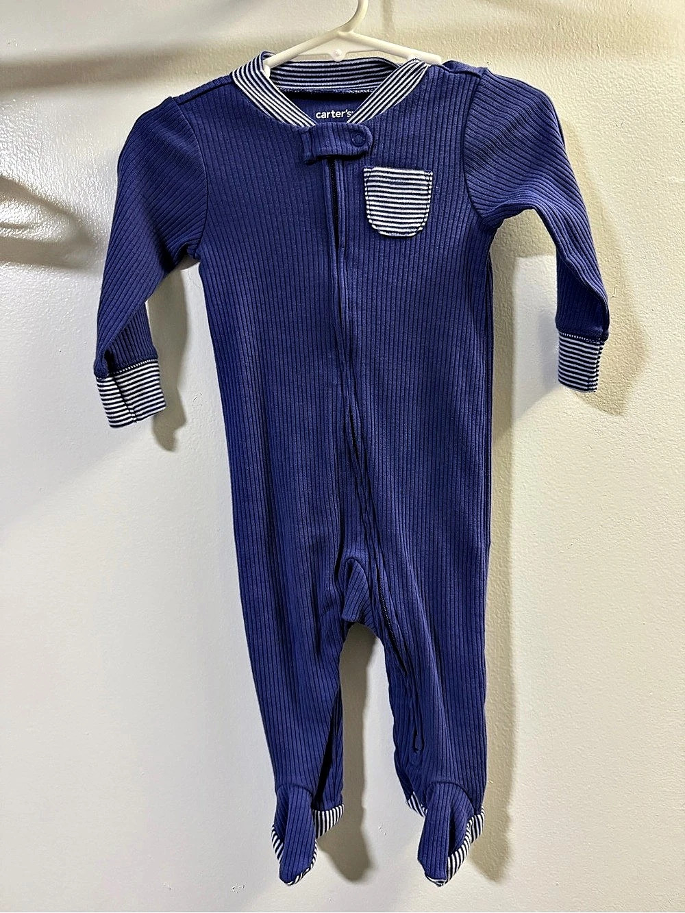 Carter's Striped Footie in Blue Baby 6M Like New